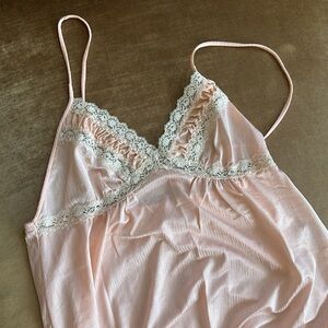 1960 peach peignoir lace trim camisole full floor length sz 4 Elastic back